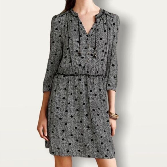 Anthropologie Maeve Galan Dress Black White Polka Dot Chevron Tunic - Picture 1 of 15